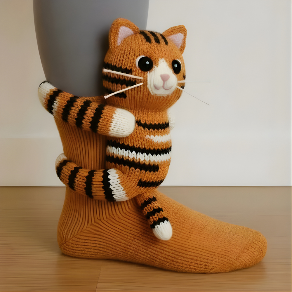 Unisex Animal Motif Socks - Cozy 3D Knit Slipper Footwear for Home
