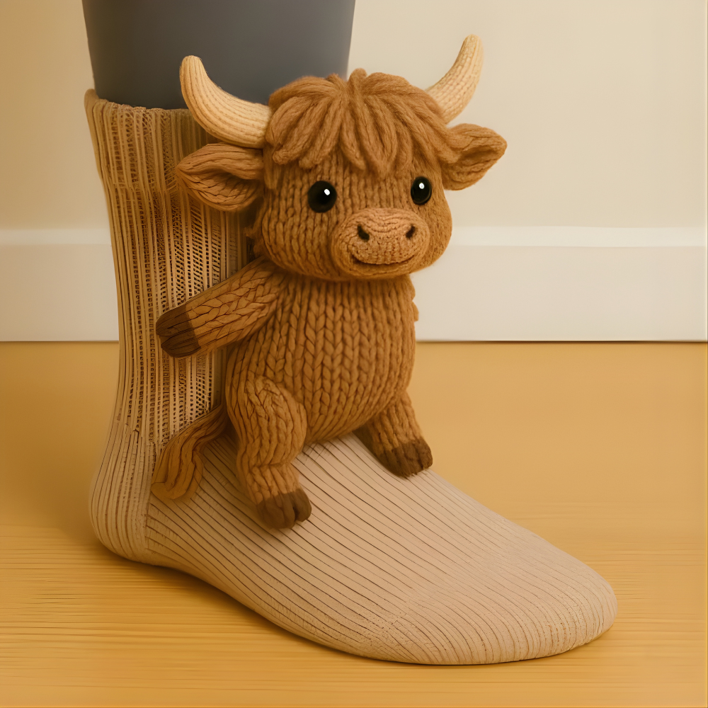 Unisex Animal Motif Socks - Cozy 3D Knit Slipper Footwear for Home