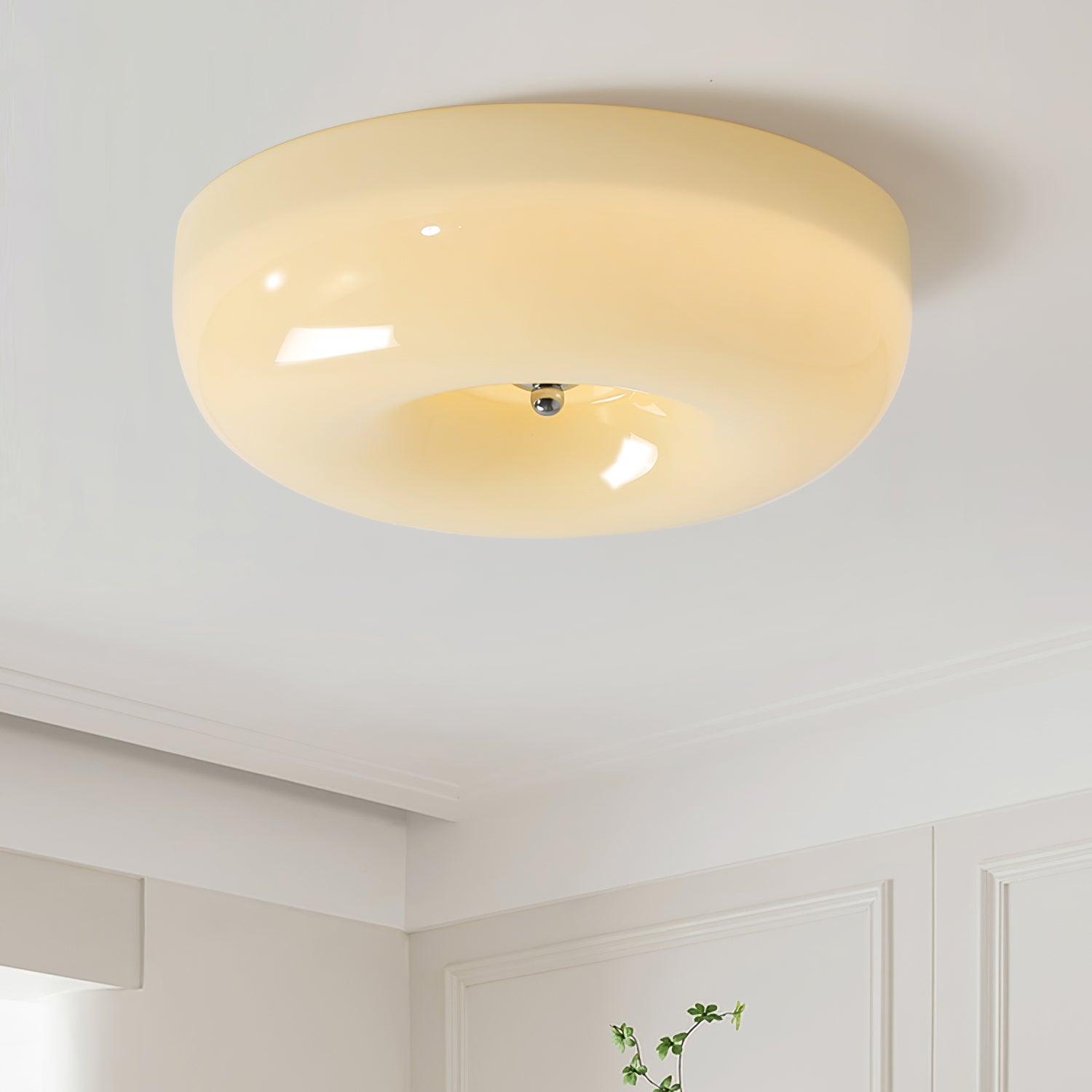 Modern Cream Donut Glass Flush Mount Ceiling Light 1-Light