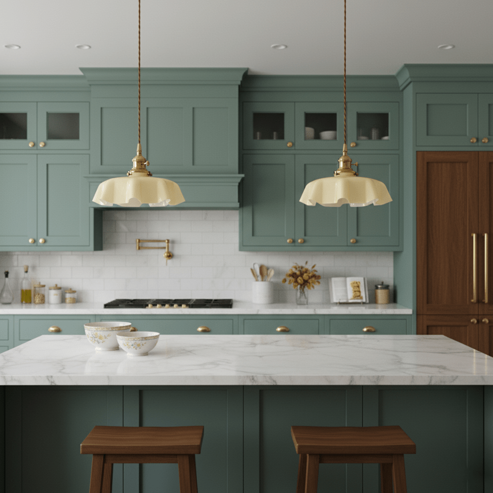 Lampada a sospensione francese in vetro arricciato e ottone 1 luce