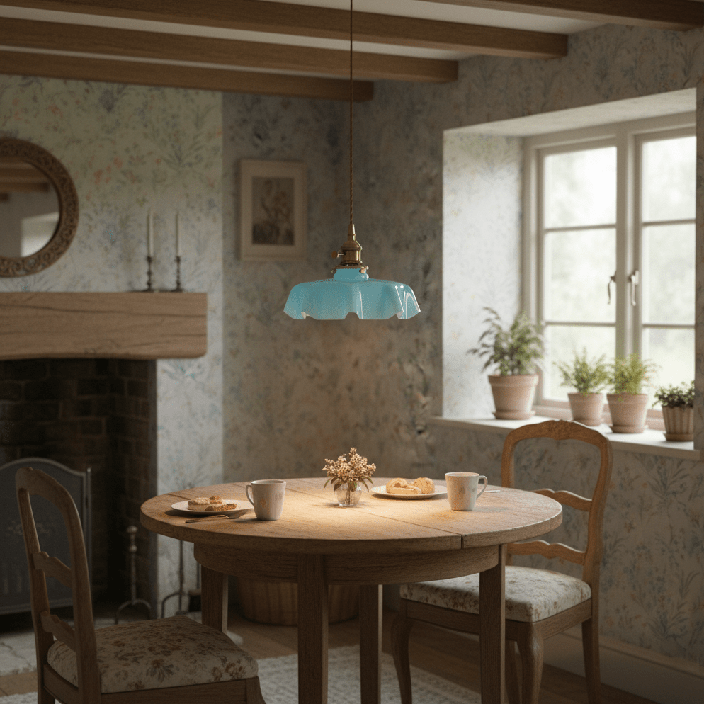 Lampada a sospensione francese in vetro arricciato e ottone 1 luce