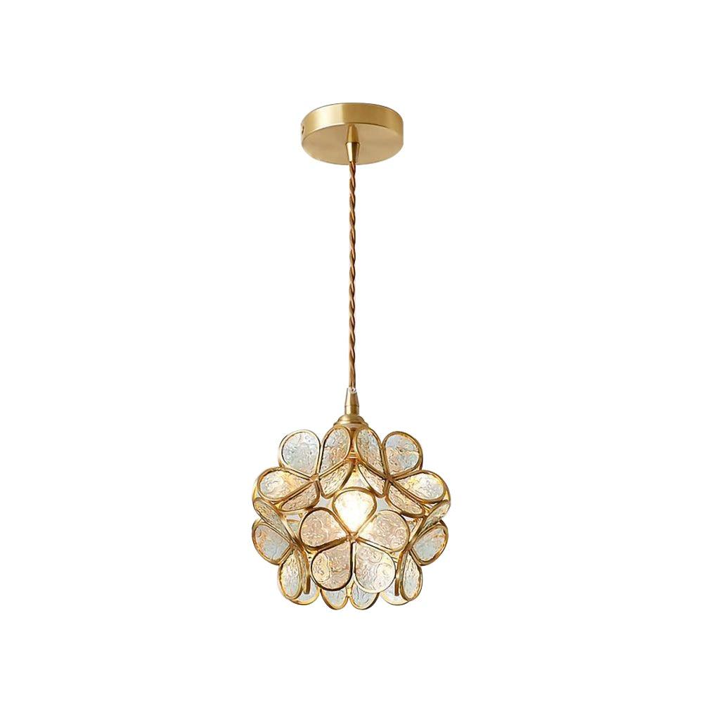 Vintage Brass Floral Glass Globe Pendant Light 1-Light