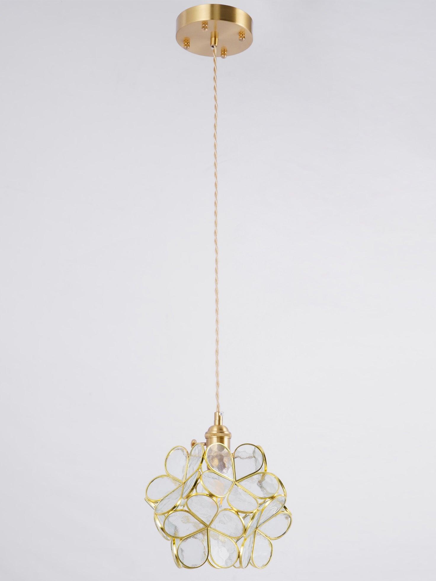 Vintage Brass Floral Glass Globe Pendant Light 1-Light