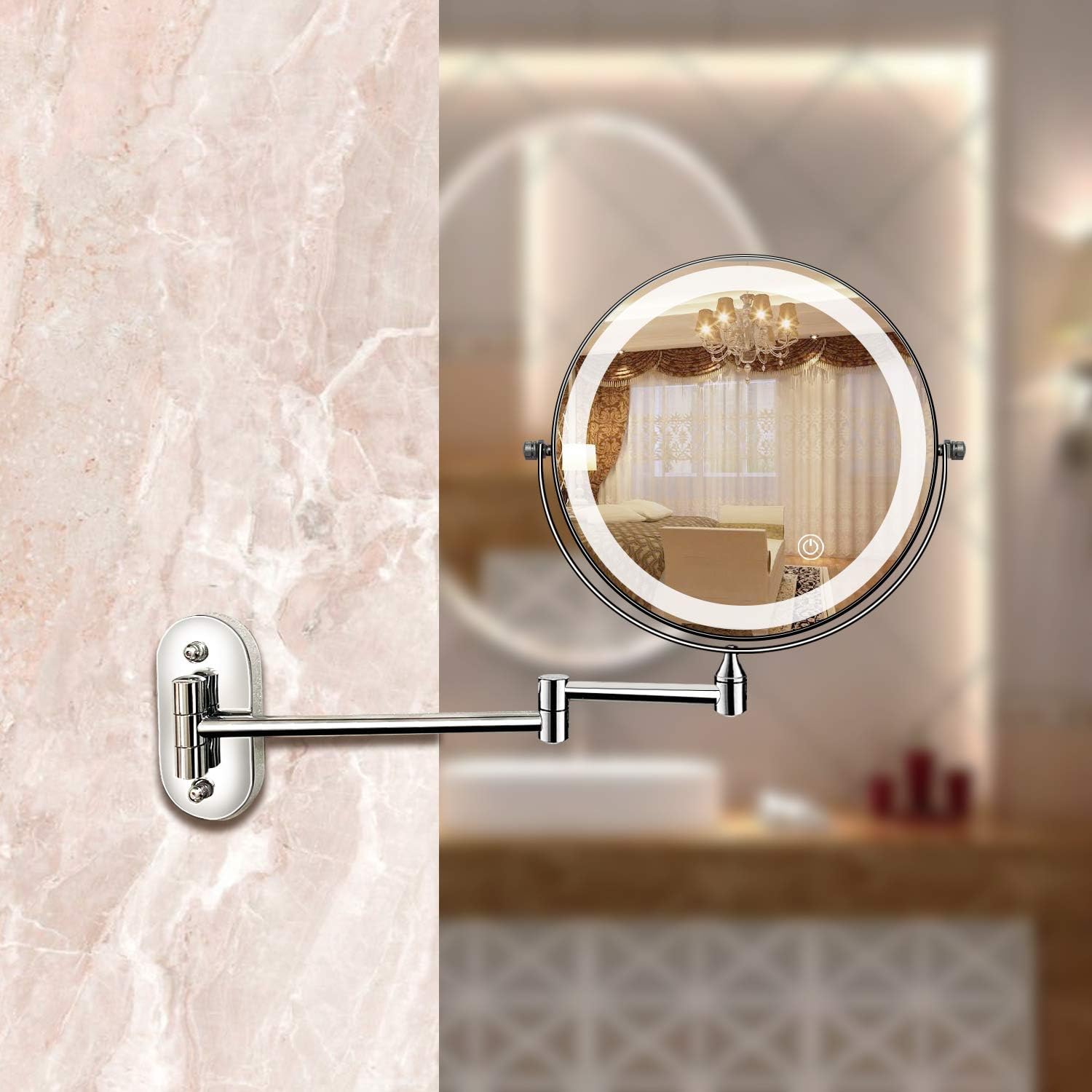 Specchio illuminato moderno rotondo in vetro con LED 1 luce
