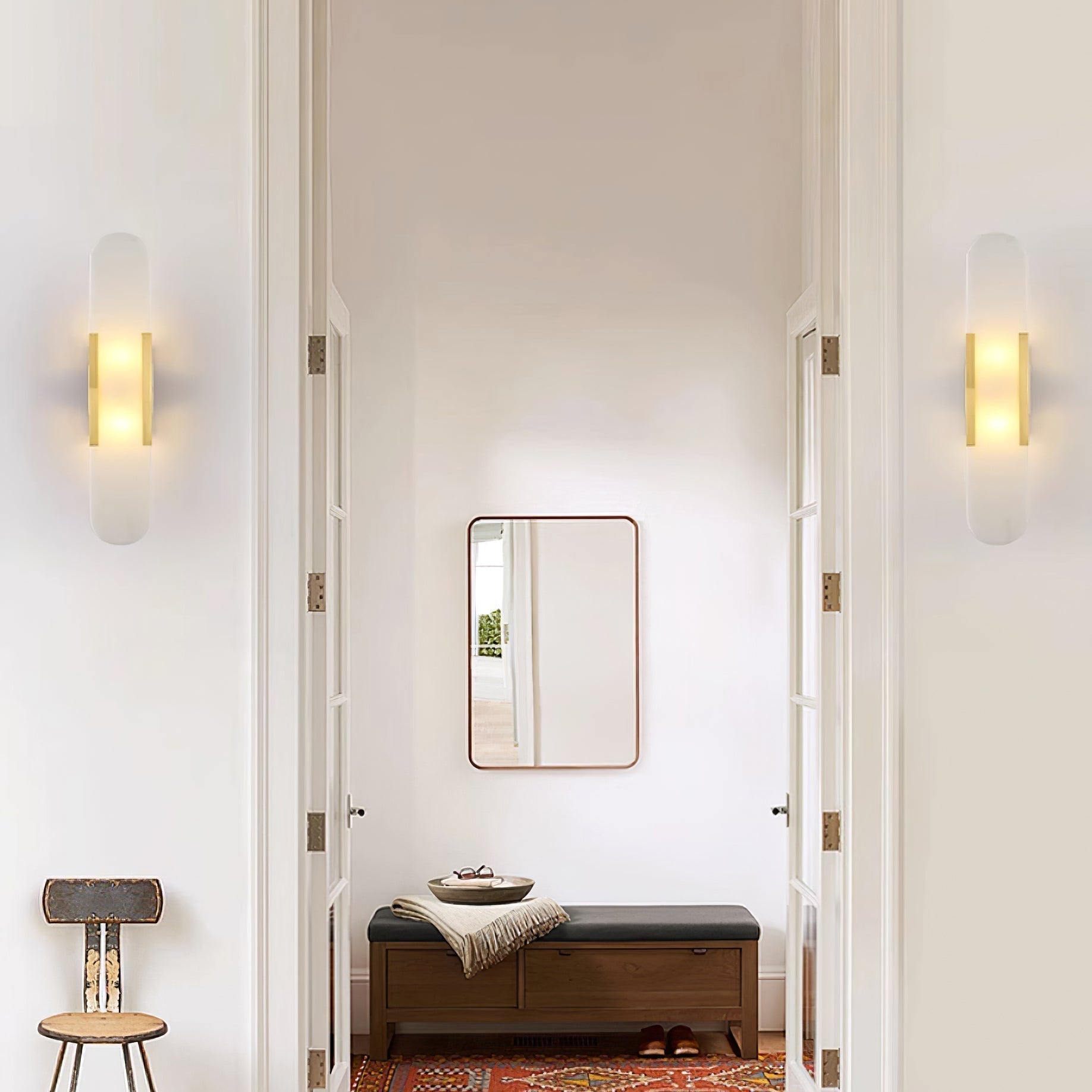 Modern Alabaster Elongated Marble LED Wall Sconce 2-Light
