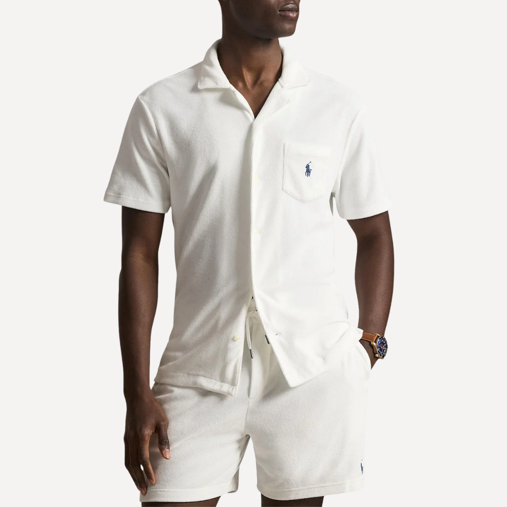 Ralph Lauren Men's White Custom Slim Fit Terry Camp Shirt