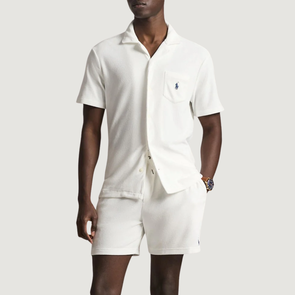 Ralph Lauren Men's White Custom Slim Fit Terry Camp Shirt