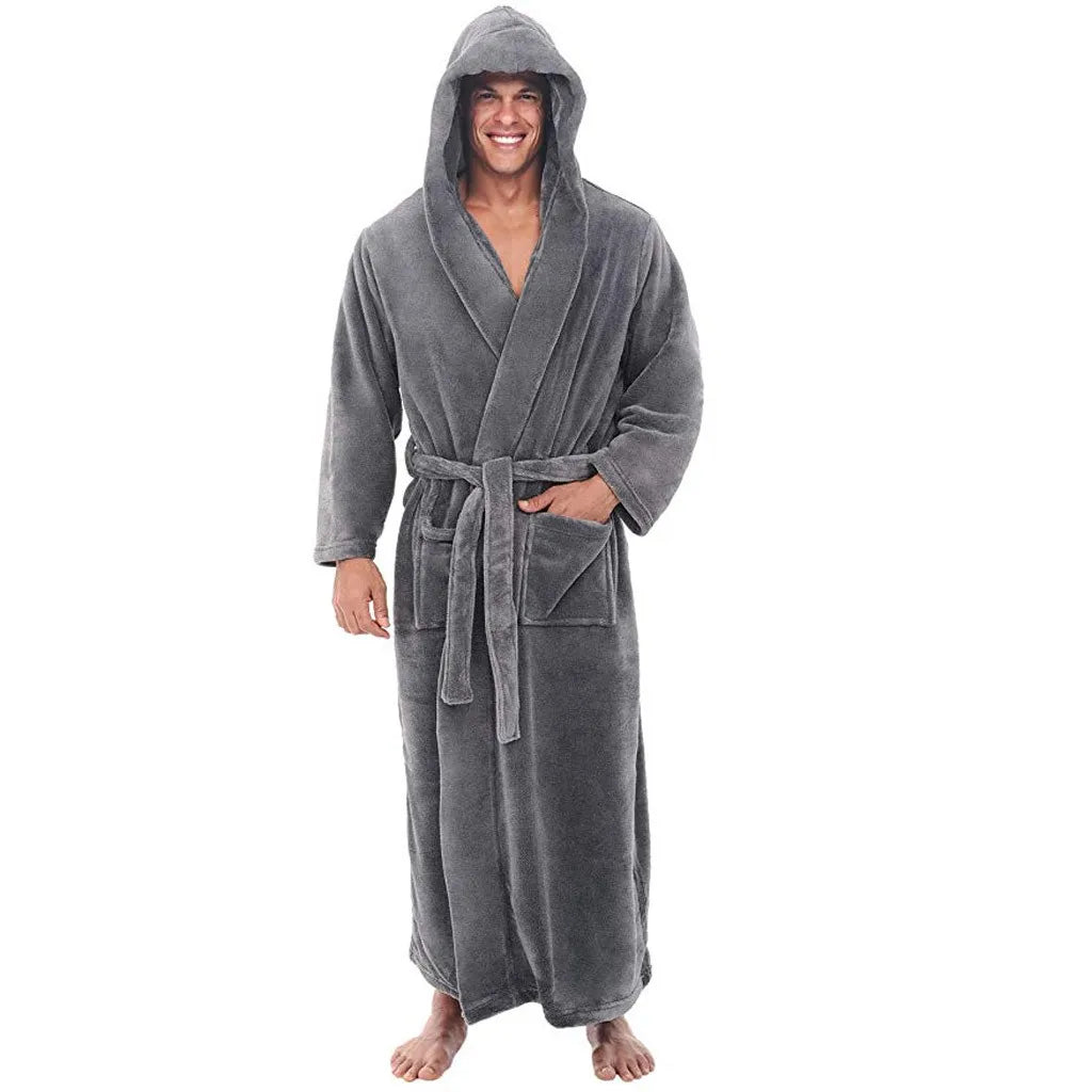 Men's Hooded Bathrobe – Soft Plush Robe for Warmth and Comfort