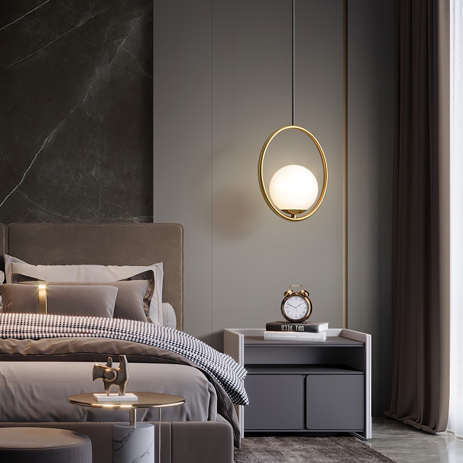 Modern Brass Ring Globe Glass Pendant Light 1-Light