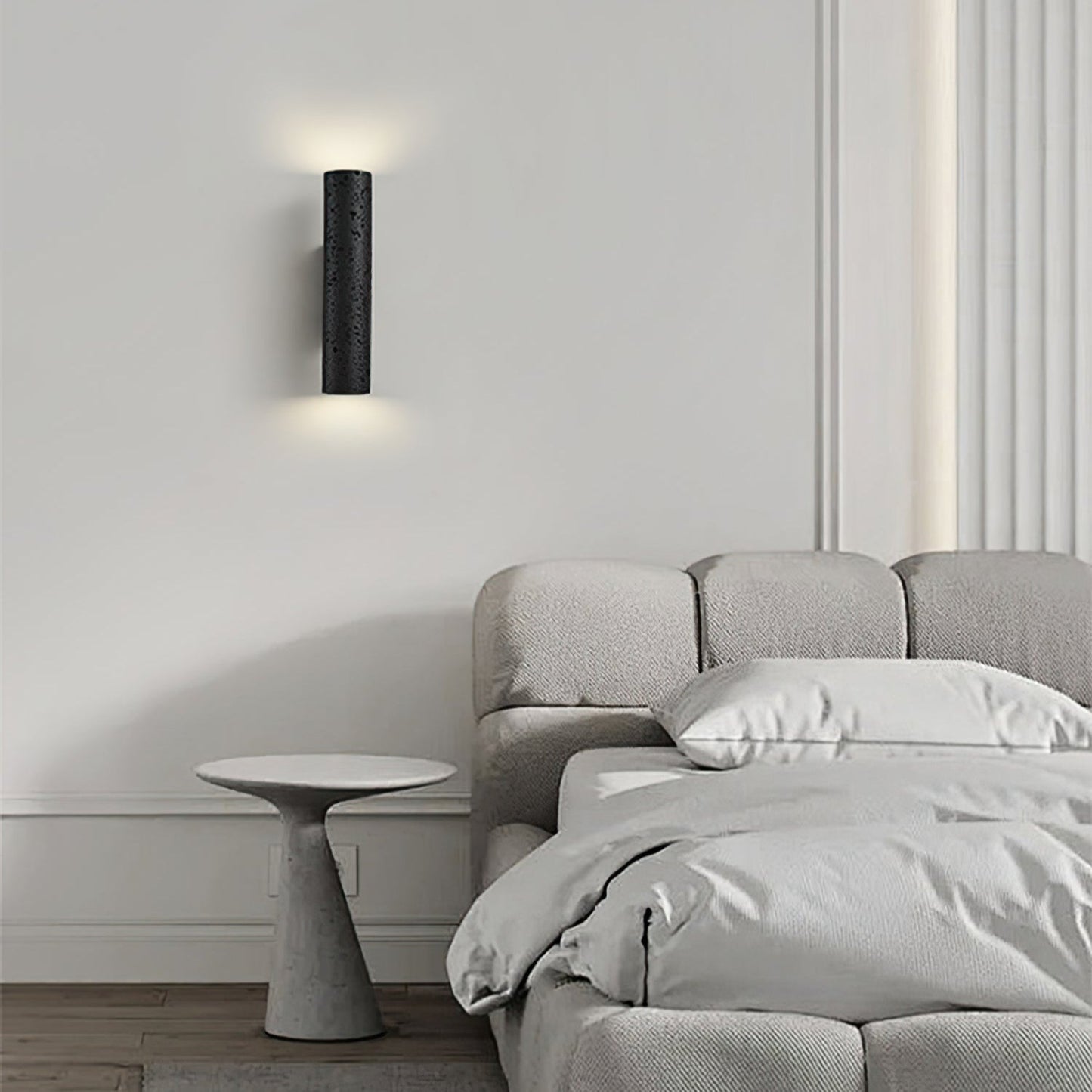 Modern Minimalist Black Travertine Tube Wall Sconce LED 1-Light
