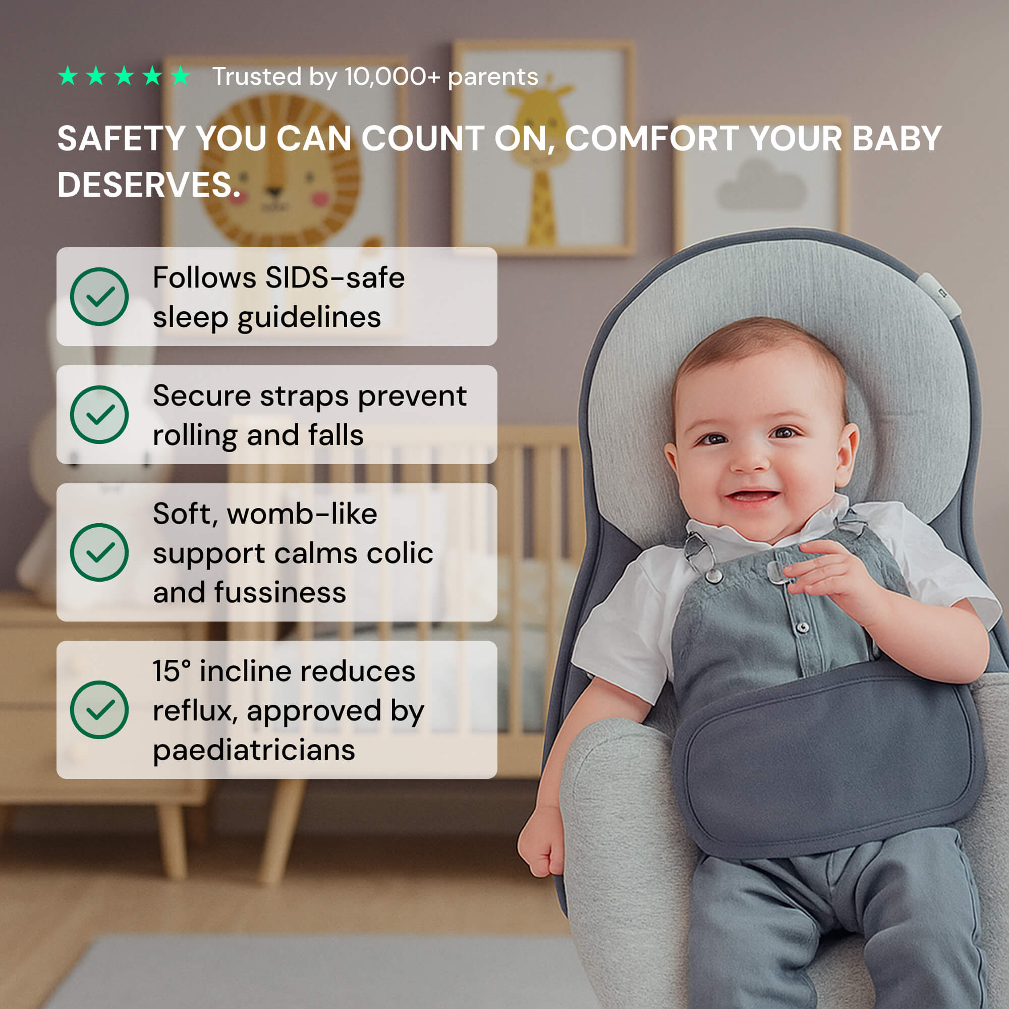 Cuscino per reflusso neonatale – Nido per neonati con cuneo a 15° | Cuscino anti-reflusso portatile e nido per il sonno del bambino per sollievo dal coliche