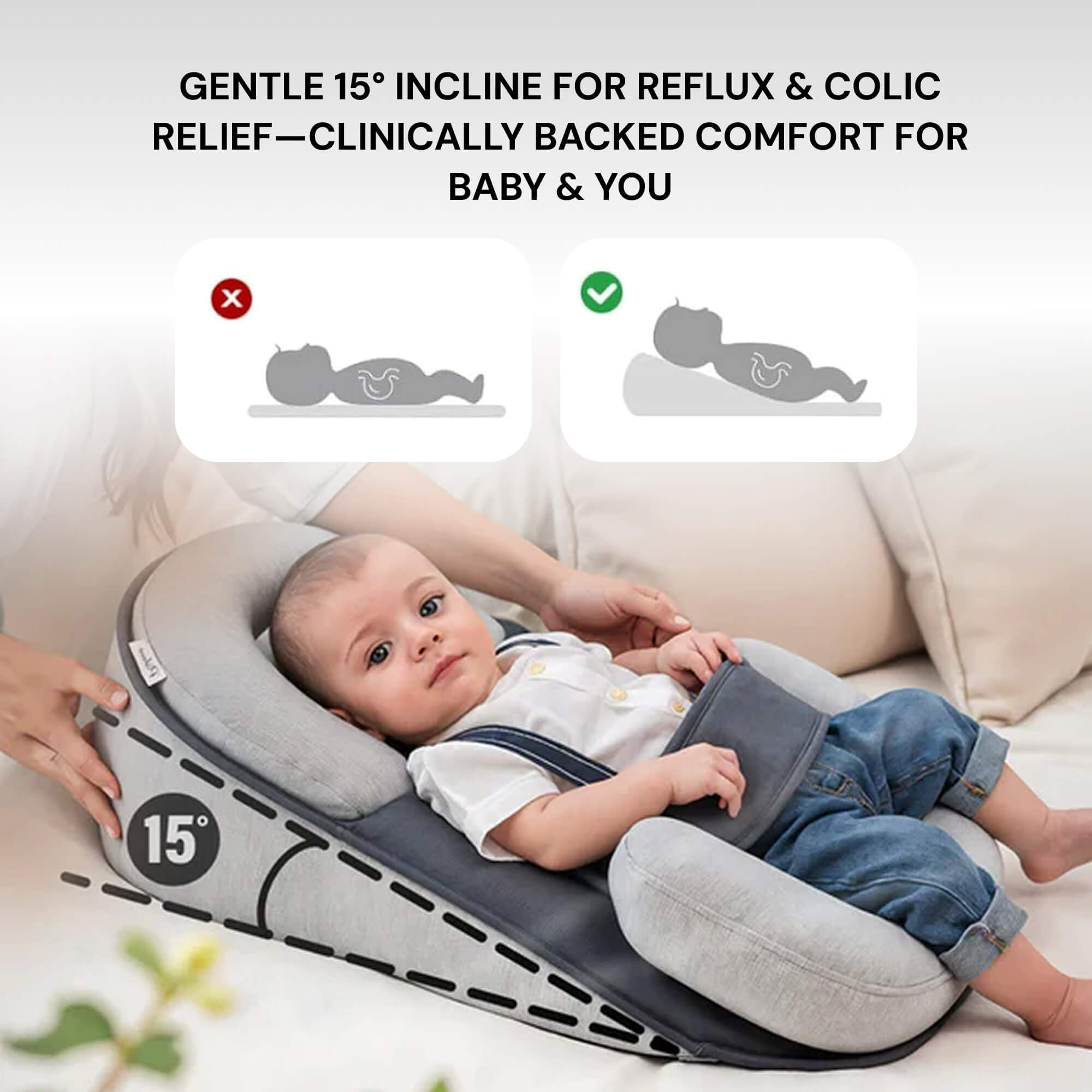Cuscino per reflusso neonatale – Nido per neonati con cuneo a 15° | Cuscino anti-reflusso portatile e nido per il sonno del bambino per sollievo dal coliche