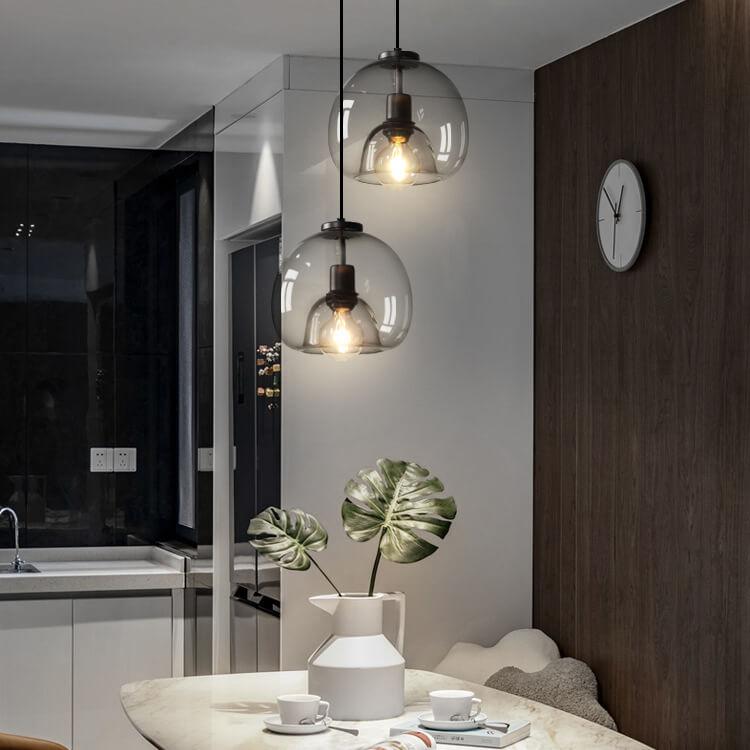 Lampada a sospensione con cupola in vetro fumé minimalista 1 luce