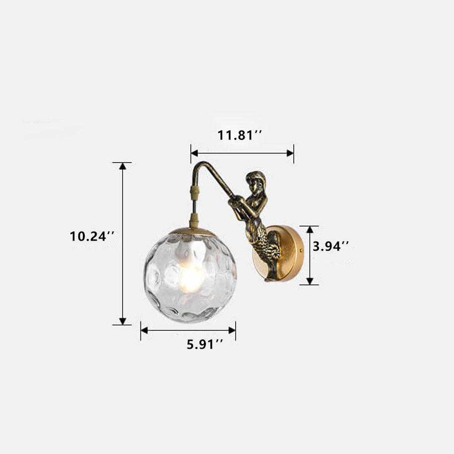 Applique da parete vintage a globo in vetro a forma di sirena a 1 luce