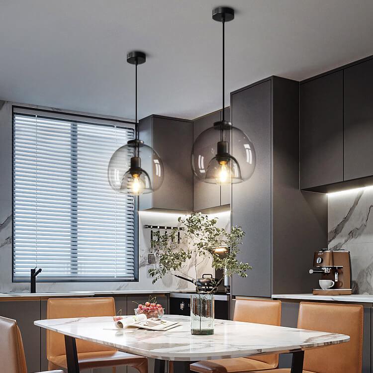 Lampada a sospensione con cupola in vetro fumé minimalista 1 luce