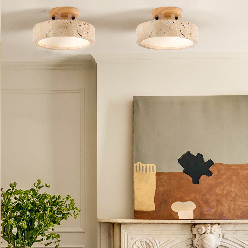 Modern Minimalist Travertine Round LED Ceiling Light 1-Light