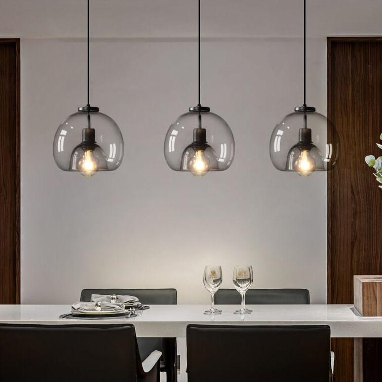 Lampada a sospensione con cupola in vetro fumé minimalista 1 luce