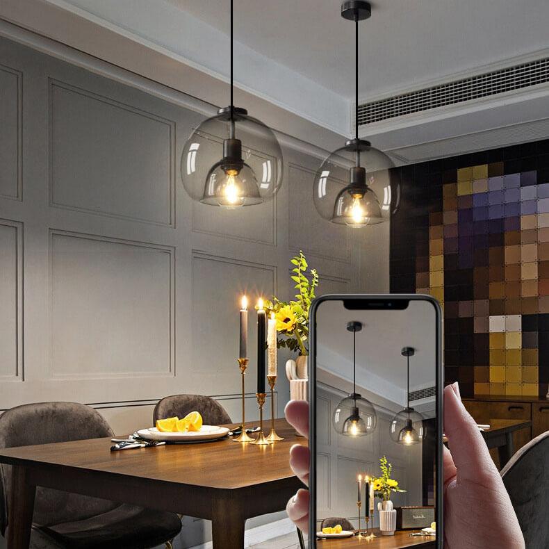 Lampada a sospensione con cupola in vetro fumé minimalista 1 luce
