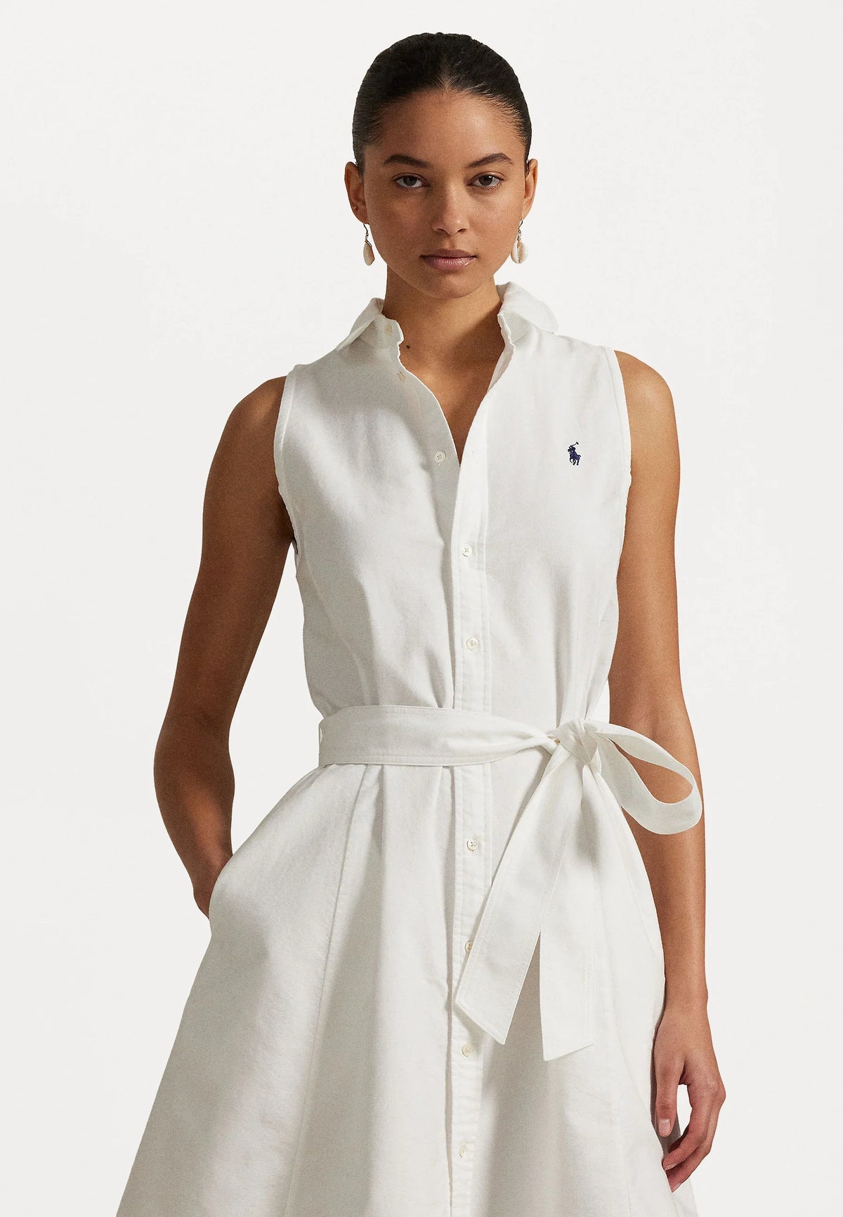 Ralph Lauren Oxford belted sleeveless shirtdress - blousedress