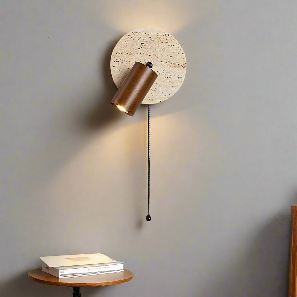 Modern Travertine Wood Rotatable Wall Sconce LED 1-Light