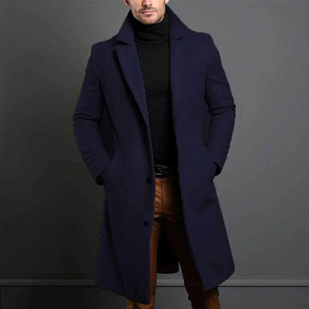 Leonard Men’s Long Wool Overcoat – Timeless Winter Elegance Dark Blue