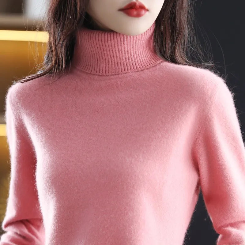 AuroraWeave 100% Cashmere Turtleneck For Women Autumn Knit