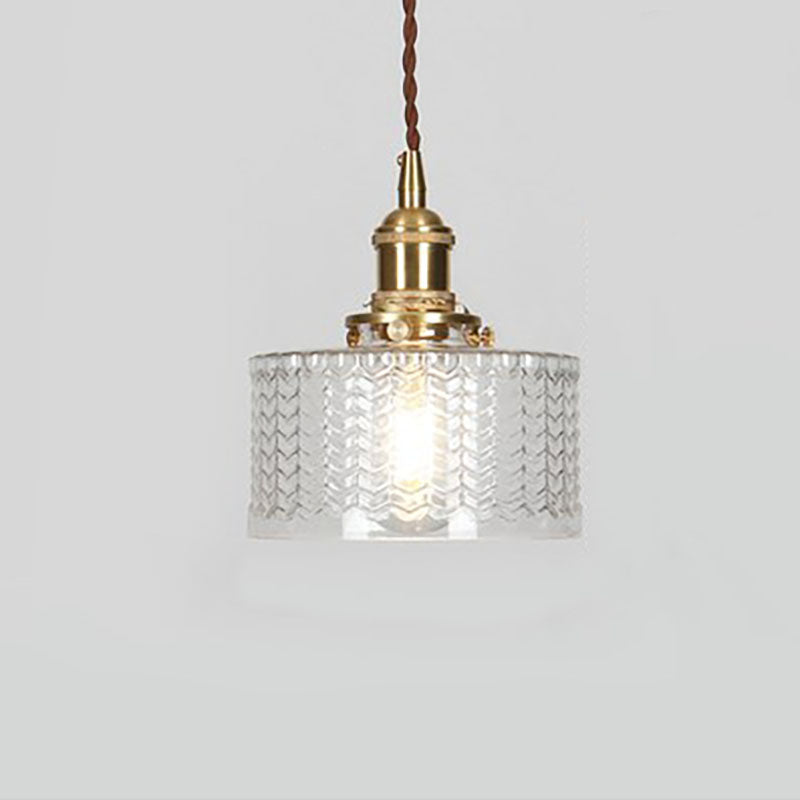 Lampada a sospensione rotonda giapponese in ottone e vetro a 1 luce