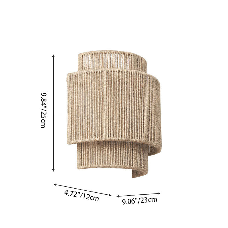 Applique da parete giapponese in rattan con corda curva 1 luce