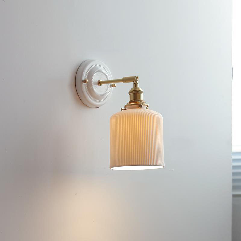 Vintage Japanese Ceramic Brass 1-Light Wall Light