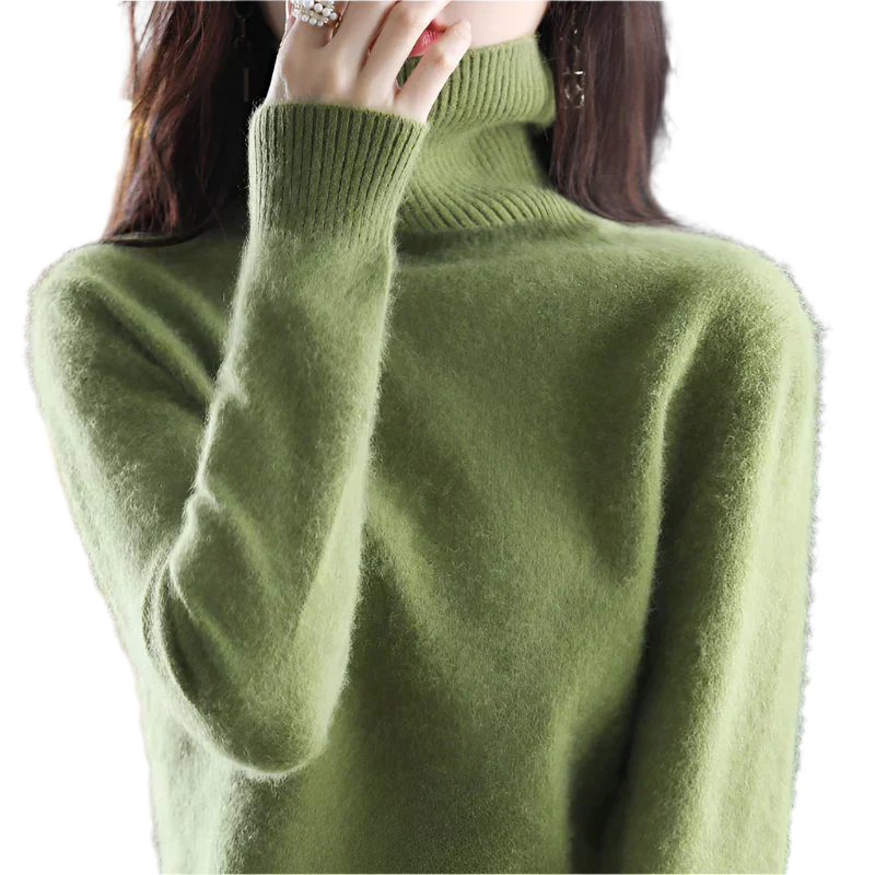 AuroraWeave 100% Cashmere Turtleneck For Women Autumn Knit