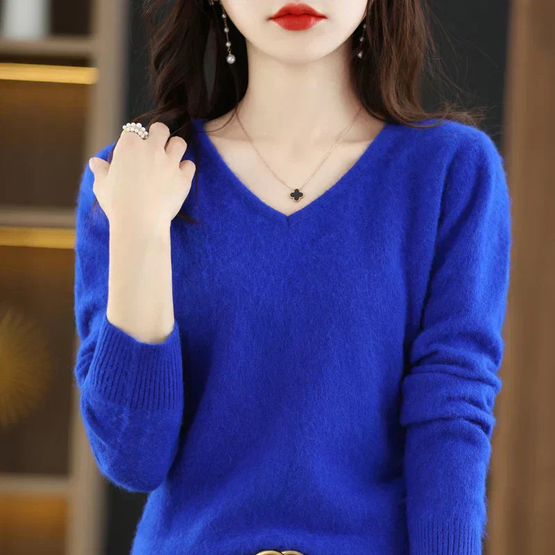 Maglione a V in cashmere 100% LunaWeave da donna, vestibilità slim