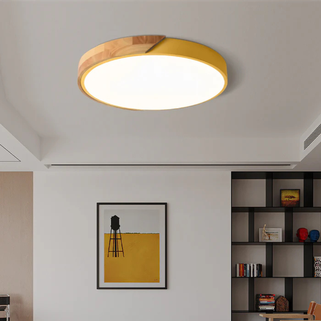 Scandinavian Wooden LED Ceiling Light Fixture – Modern Flush Mount Design for Cozy Ambiance