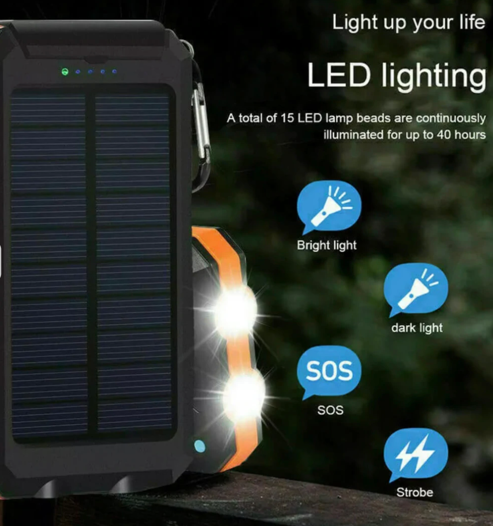 Power bank solare – Caricatore compatto impermeabile da 500000mAh con doppia USB e luce LED