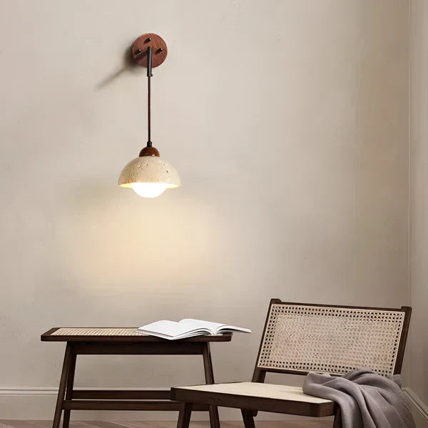 Applique da parete moderna in travertino e legno a sospensione LED 1 luce
