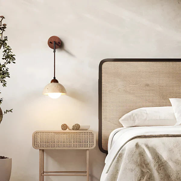 Applique da parete moderna in travertino e legno a sospensione LED 1 luce