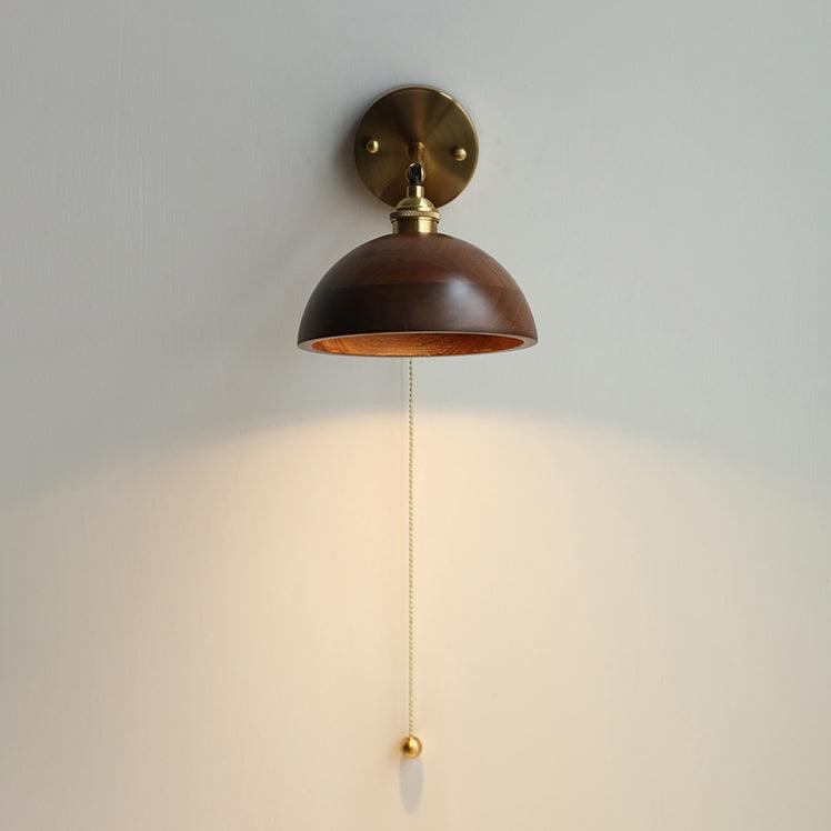 Vintage Dome Wooden Brass Wall Sconce 1-Light