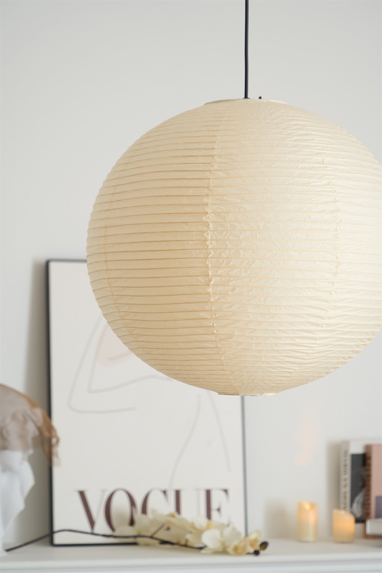 Japanese Washi Paper Globe Pendant Light 1-Light