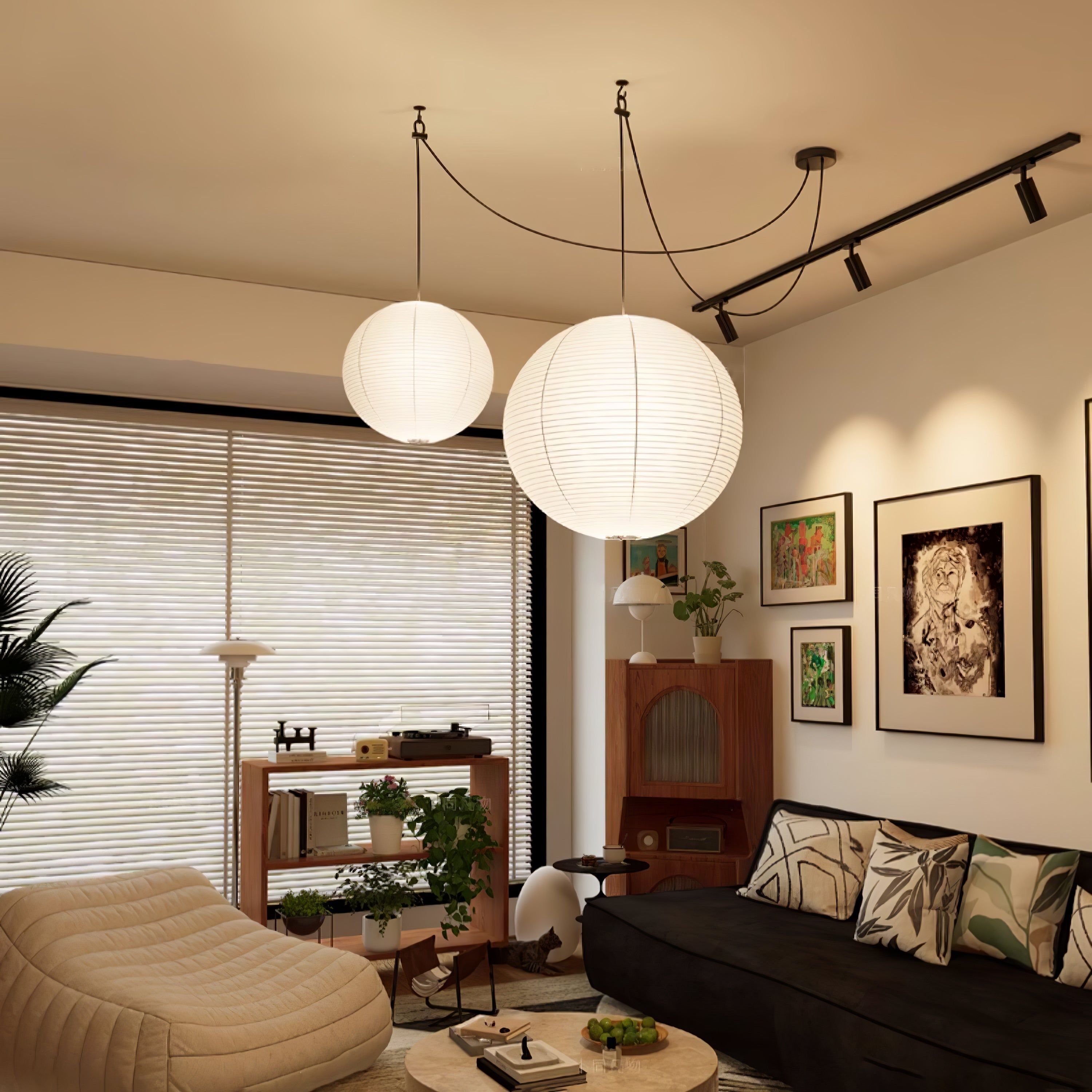 Japanese Washi Paper Globe Pendant Light 1-Light