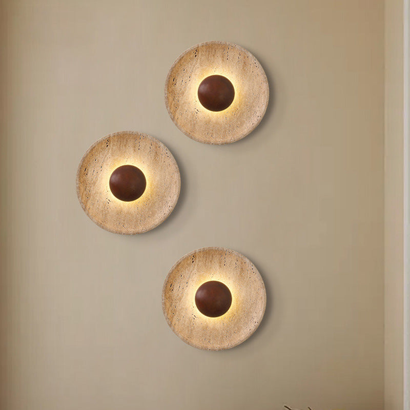 Applique da parete moderna Wabi Sabi in pietra di travertino rotonda LED 1 luce