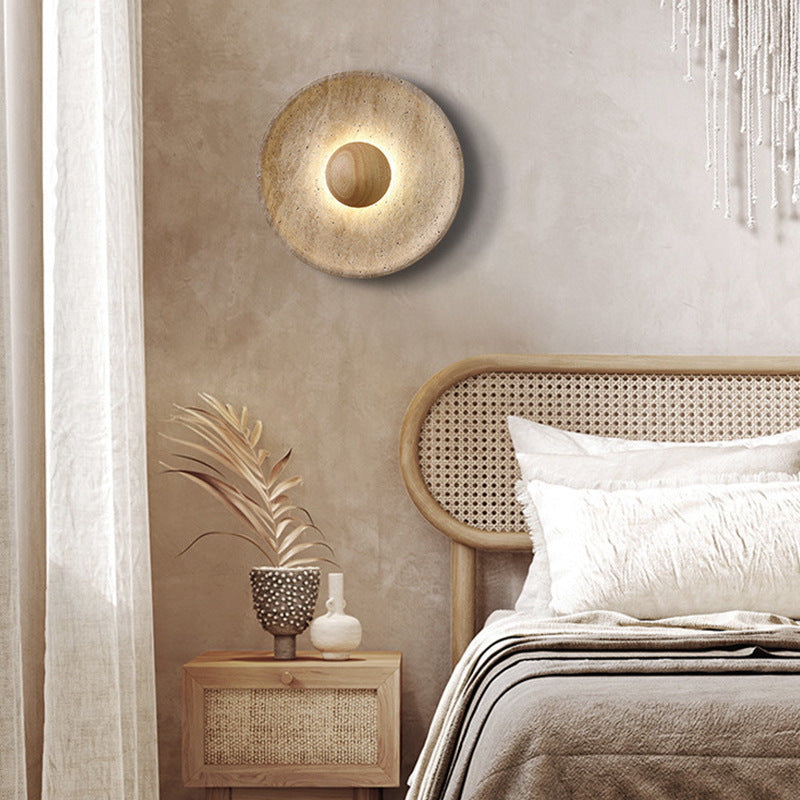 Applique da parete moderna Wabi Sabi in pietra di travertino rotonda LED 1 luce