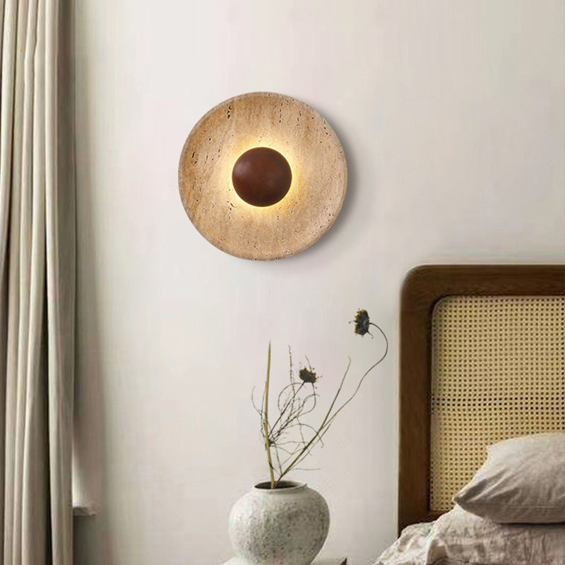 Applique da parete moderna Wabi Sabi in pietra di travertino rotonda LED 1 luce