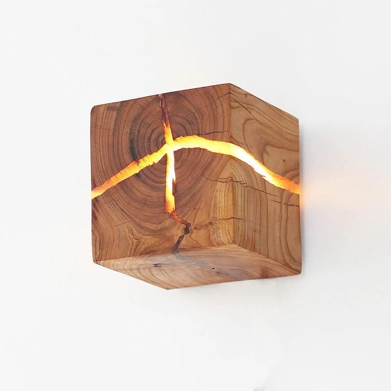 Warm Wood Cube Wall Light 1-Light