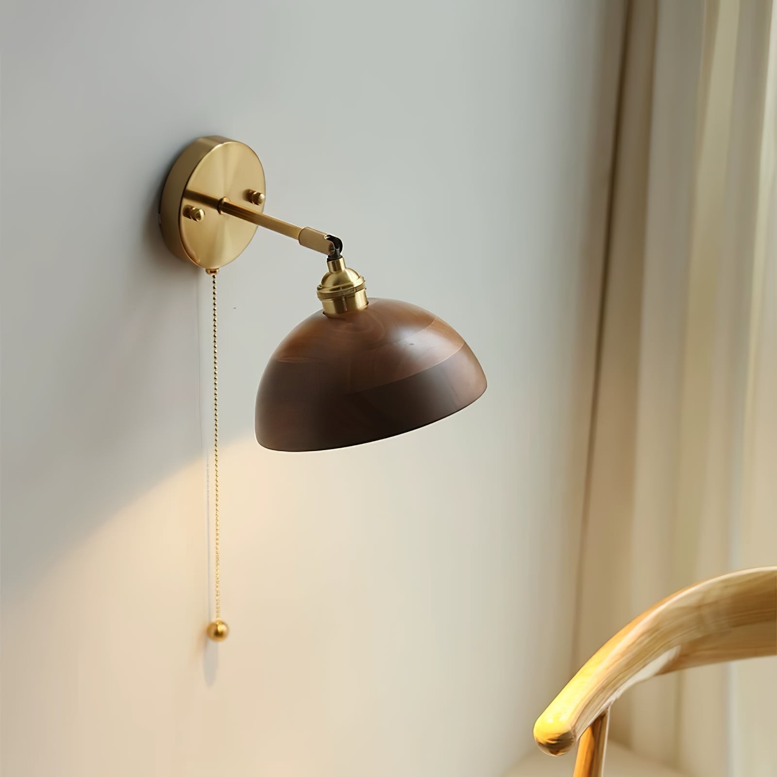 Vintage Dome Wooden Brass Wall Sconce 1-Light