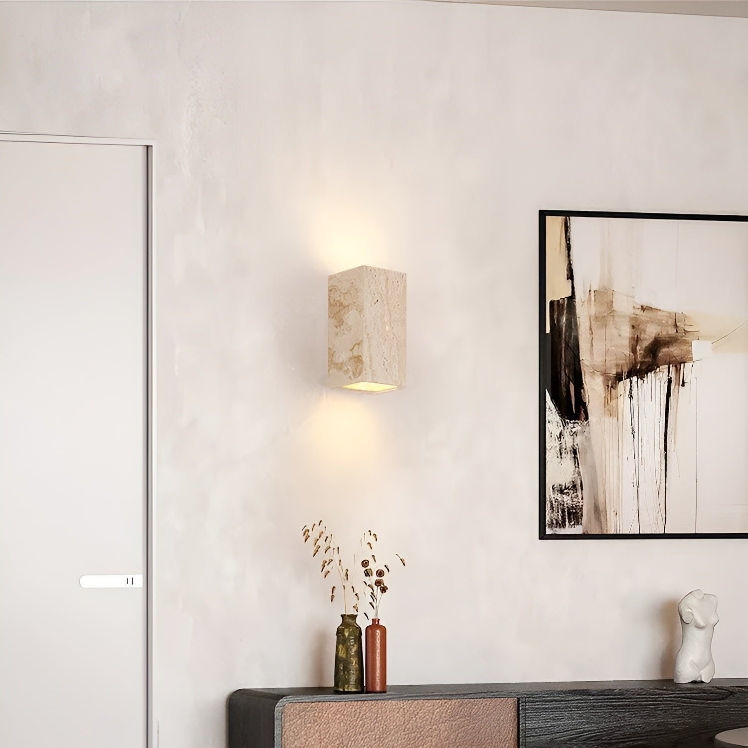 Lampada da parete minimalista quadrata in pietra di travertino LED 1 luce