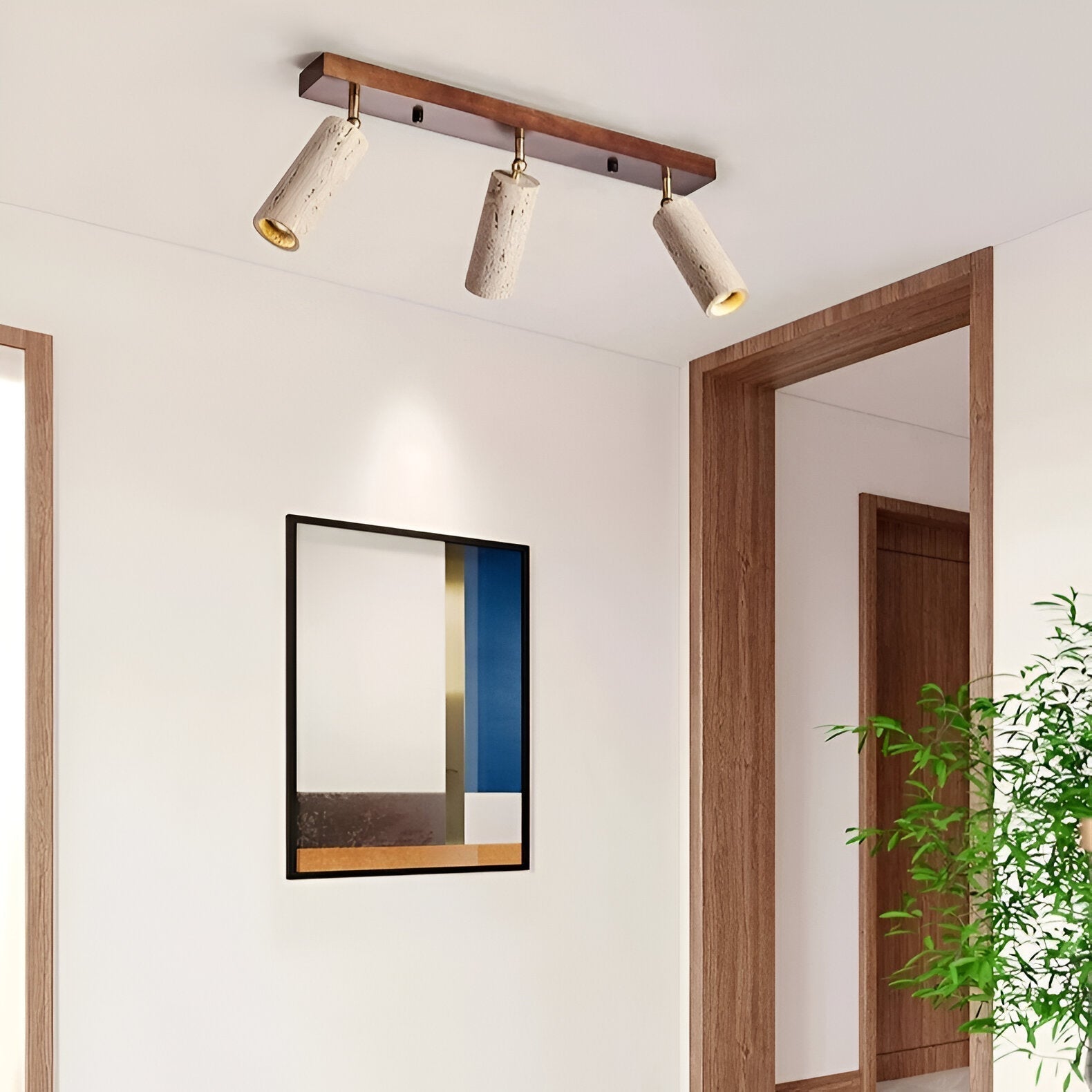 Nordic Wabi-Sabi Travertine Cylinder Ceiling Light 3-Light