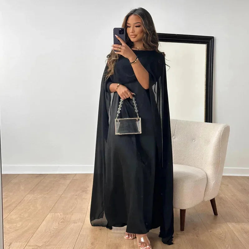 Puili| Abito maxi con mantella raffinato da donna per abiti da sera