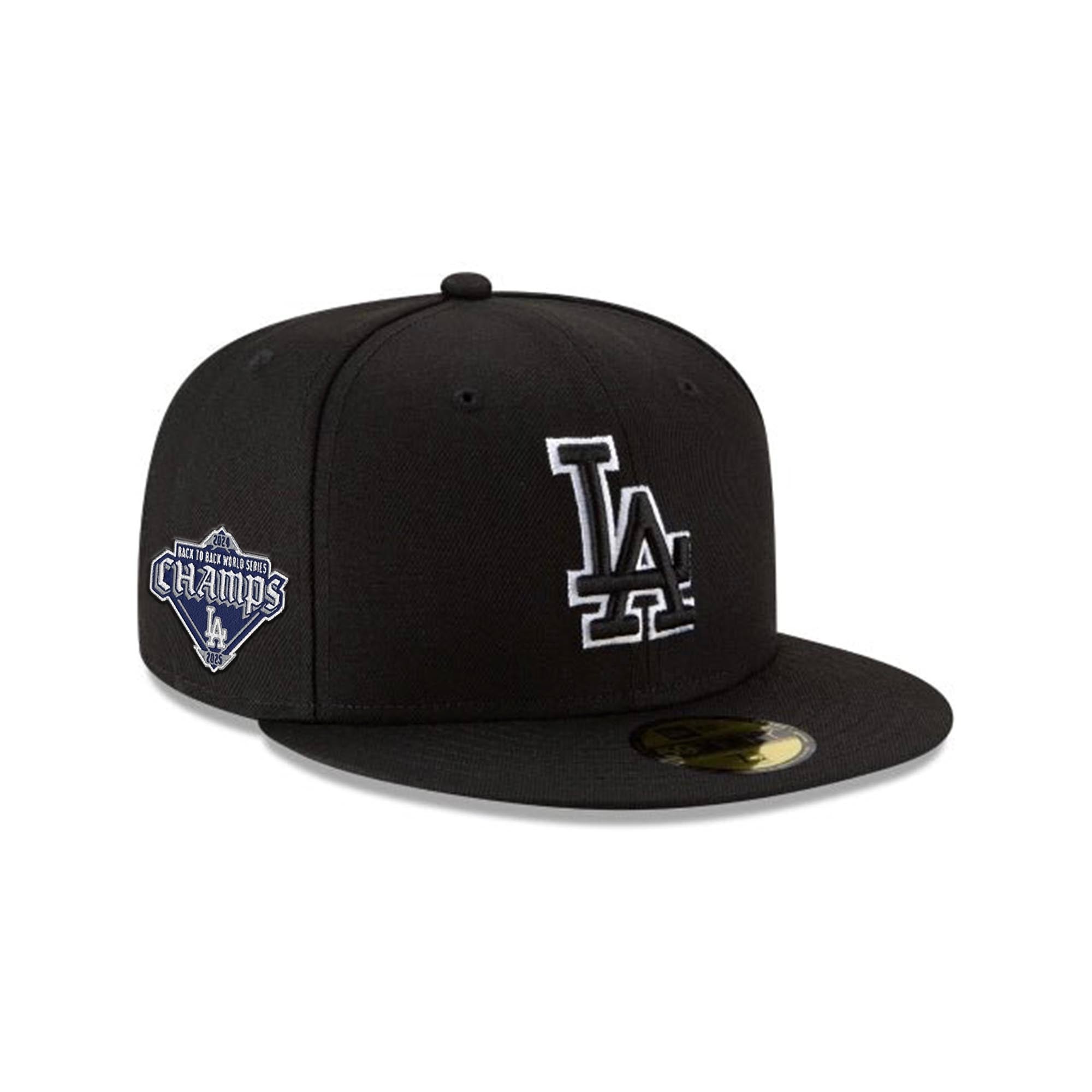 Los Angeles Dodgers Black & White Back-to-Back Champions Patch White Outline 59FIFTY