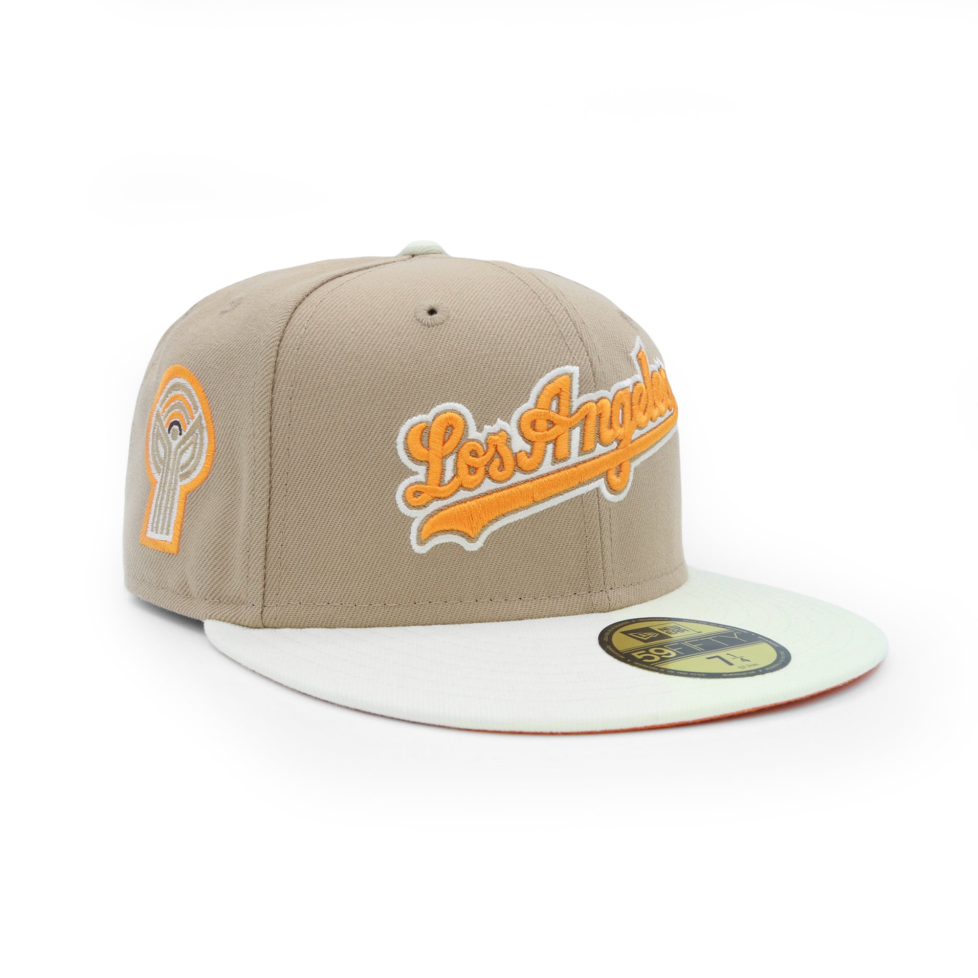 Los Angeles Dodgers Cappello 59FIFTY Script Bicolore Kahki Arancione
