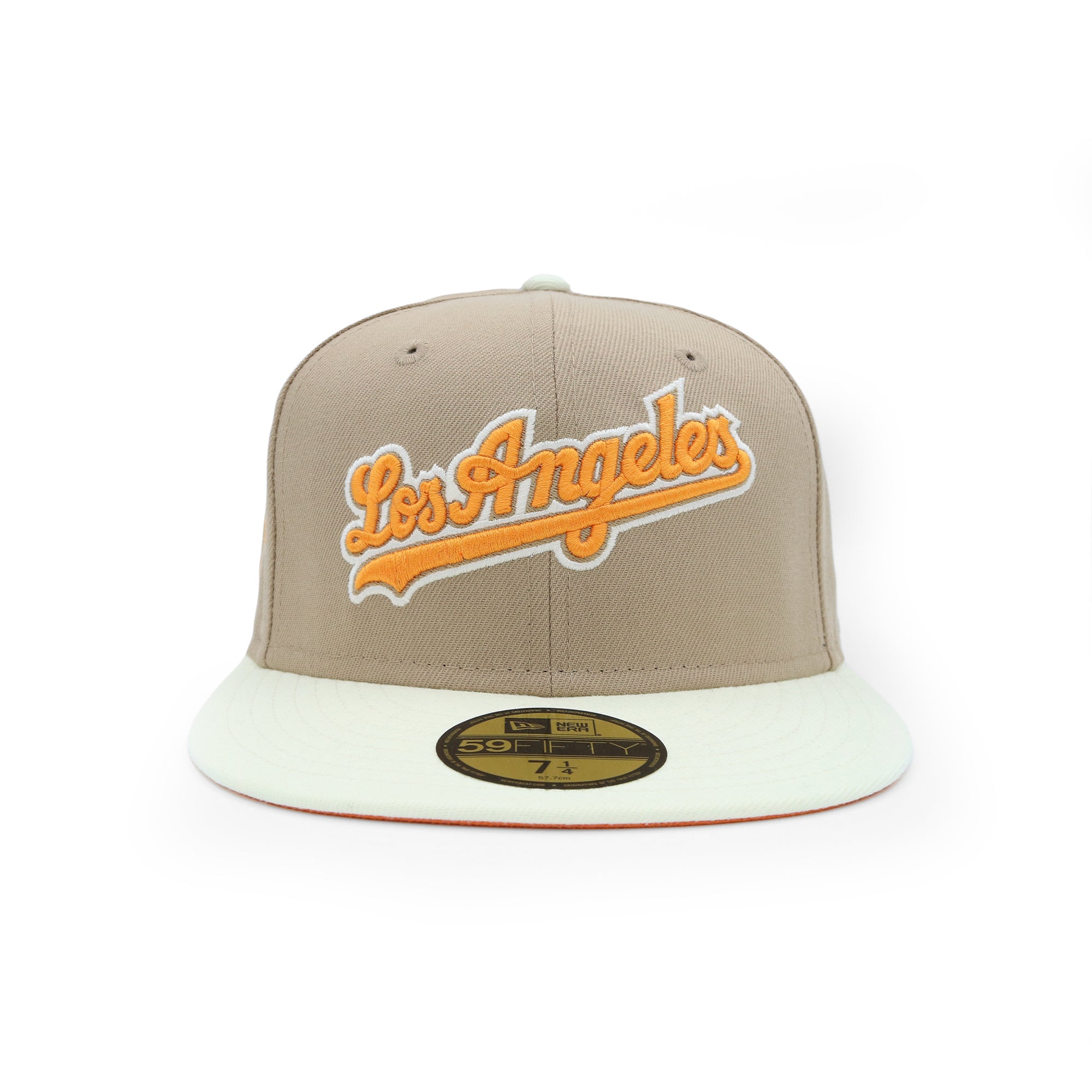 Los Angeles Dodgers Cappello 59FIFTY Script Bicolore Kahki Arancione
