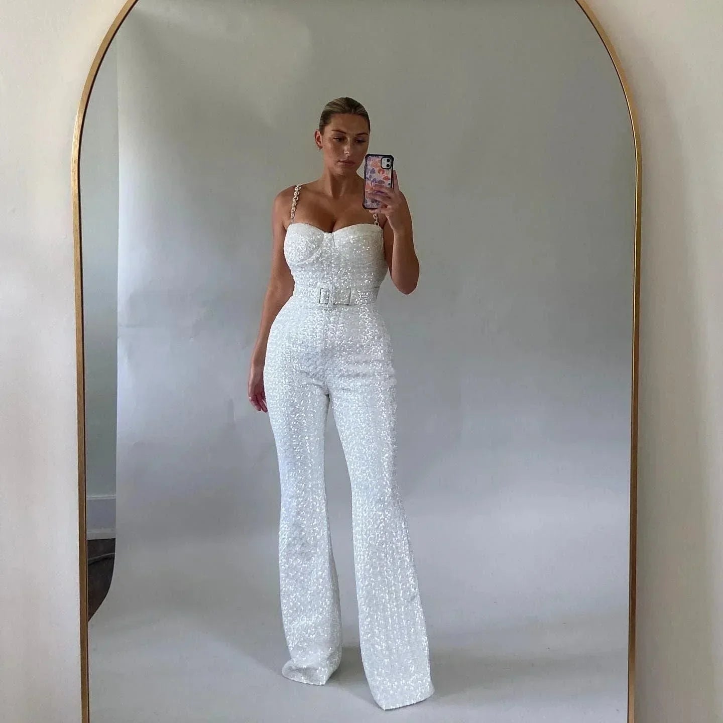 Puili | Glitter Jumpsuit with Waist Belt Set
